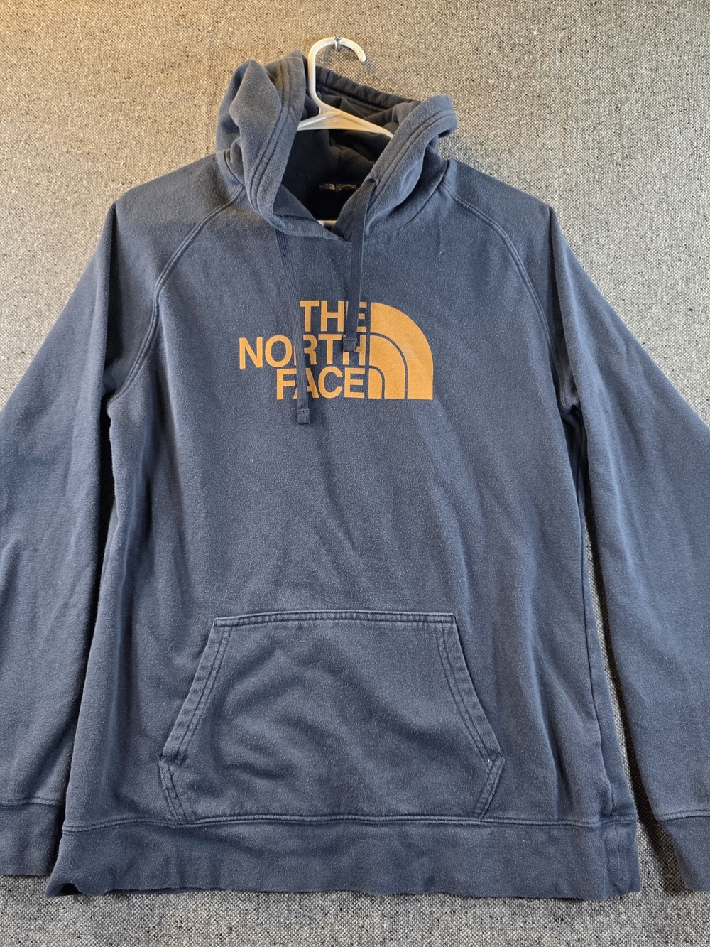 The North Face Women’s Large Blue Orange Logo Pullover Hoodie Sweatshirt